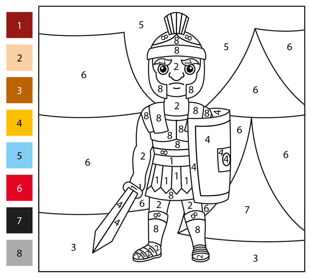 Roman Soldier Color By Number Coloring Page Md Coloring Page — Free Printable — free printable coloring page